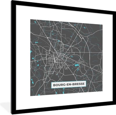 Fotolijst incl. Poster - Bourg-en-Bresse - Frankrijk - Stadskaart - Kaart - Plattegrond - 40x40 cm - Posterlijst