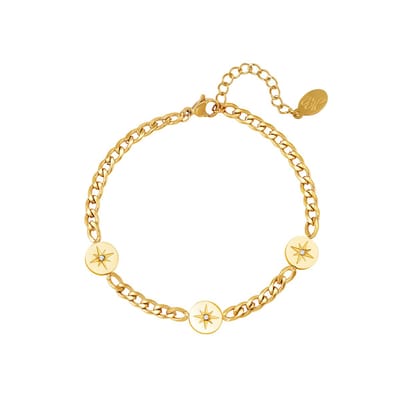 Schakel armband met sterretjes - Yehwang - Gouden armband - Stainless Steel armband dames (verkleurt niet!) - Goud - Armband - Waterproof - 16 + 3 cm - Kerst sieraden - Kerst - Party - Sinterklaas - Moederdag - Valentijn - Cadeau - Dames armbanden