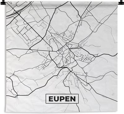 Wandkleed - Wanddoek - Kaart – Plattegrond – Stadskaart – Eupen – België – Zwart Wit - 180x180 cm - Wandtapijt