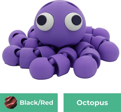 Flexibele octopus beeld – Decoratief beeld - Zwart / Rood - 3d geprinte beeld – Unieke woondecoratie - 25CM