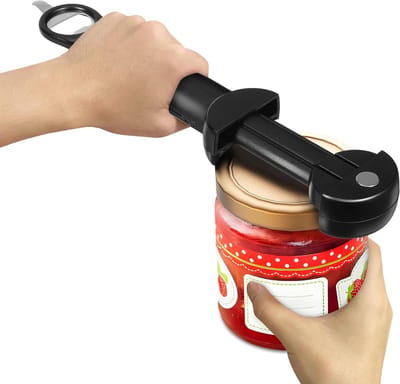 Roestvrijstalen flesopener met verstelbare blikopener en ergonomische handgreep voor schroefglazen, conserven en ouderen