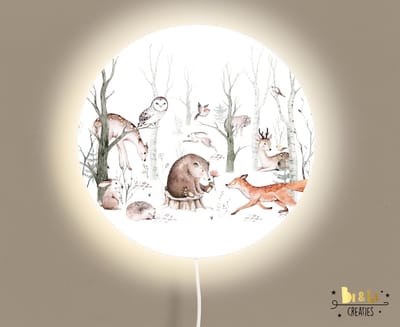 Wandlamp rond forest friends-bosdieren-lamp-vosje-beer-sfeerverlichting-kinderkamerdecoratie-woonaccessoires