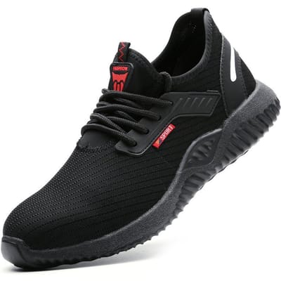 Chaussures de protection du travail tissées volantes légères pour hommes, à embout en acier, anti-écrasement et anti-perforation 46 black
