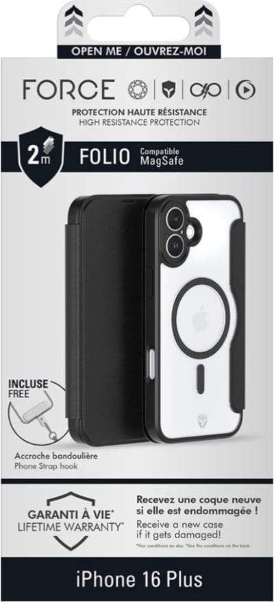 Force Case, Hoesje geschikt voor iPhone 16 Plus - MagSafe Versterkt Folio, Zwart