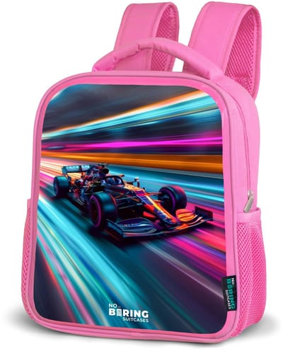 NoBoringSuitcases.com® - Rugzak roze - Schooltas meisjes - Raceauto met kleurrijke lichtsporen - Kinder rugtas meisje - Boekentas kind - Kinderrugzak voor school - Schoolrugzak