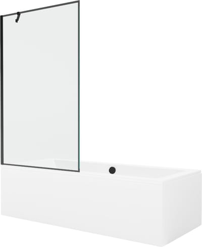 Mexen Cube rechthoekig bad 170 x 80 met ombouw en 1-delige schermwand 100 , zwart patroon - 550517080X9510007070