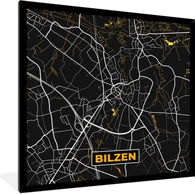 Fotolijst incl. Poster - Stadskaart - Bilzen - Plattegrond - Goud - Kaart - 40x40 cm - Posterlijst