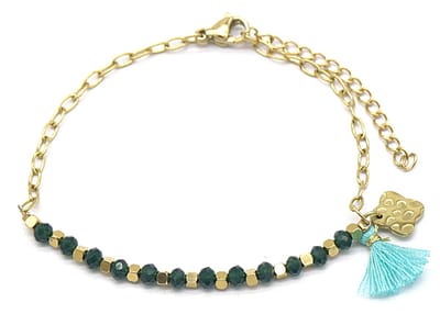 Armband Dames - Kralen en Kwast - RVS - Lengte 16-19 cm - Goudkleurig
