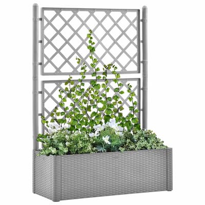 vidaXL - Plantenbak - verhoogd - met - latwerk - en - zelfbewateringssysteem - grijs