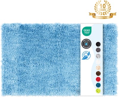 FLOORDIREKT Badmat SKY - Badmat in Vierkant & Rond - Antisliprug - Lichtblauw - 50 x 60 cm