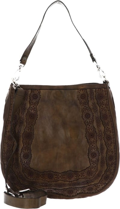 CAMPOMAGGI Leren Schoudertas Shoulder Bag Verde Militare Olijfgroen
