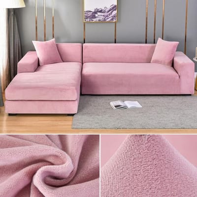 Fluwelen bankhoes elastische dikke L-vormige hoekbankhoes voor woonkamer 1 / 2 / 3 / 4 zits stretchhoes voor bank, bank, fauteuil 3 Seater 185-230cm