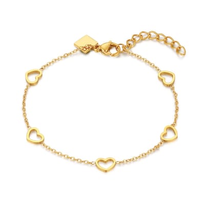 Twice As Nice Armband in edelstaal, 5 hartjes Goudkleurig 16cm+3cm