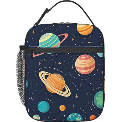 Système Solaire Espace Planètes Univers Sac à Lunch Isotherme pour Femmes Enfants Boîtes Alimentaires Anti-fuite Sac Fourre-tout Thermique pour le Déjeuner One Size black