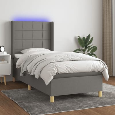 vidaXL - Boxspring - met - matras - en - LED - stof - donkergrijs - 90x190 - cm