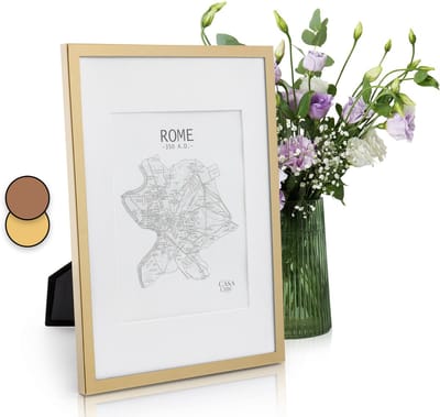 Casa Chic Fotolijst met passe-partout, 31x23cm fotolijst voor oorkonde & collage, Glazen fotolijst, Staand/wandmontage, Verticaal/horizontaal gebruik, Metalen fotolijst