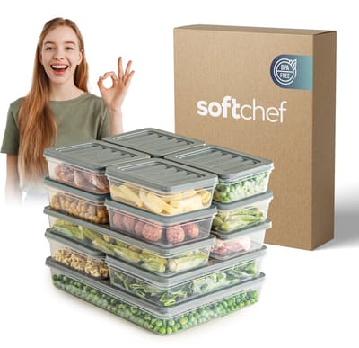 Soft Chef 6-delige IJsblokjesvorm Set met Deksel – 2 Antraciet, 2 Blauw, 2 Wit – Easy Release IJsblokjesmaker – Vulopening voor Water – Stapelbaar – BPA-vrij