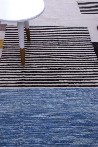 Blauw Tapijt Laagpolig Handgeweven Wollen Vloerkleed - Koho Afghan Modern Kelim 230x156 - 230x156cm- Modern - Woonkamer - Salon - Slaapkamer - Eetkamer