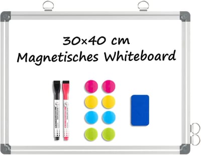 BOSS Groot Magnetisch Prikbord - Multifunctioneel Whiteboard voor School, Thuis & Kantoor - Inclusief Stiften en Wisser (whiteboard, 30X40CM) | Dubbelzijdig magnetisch prikbord met 2 pennen