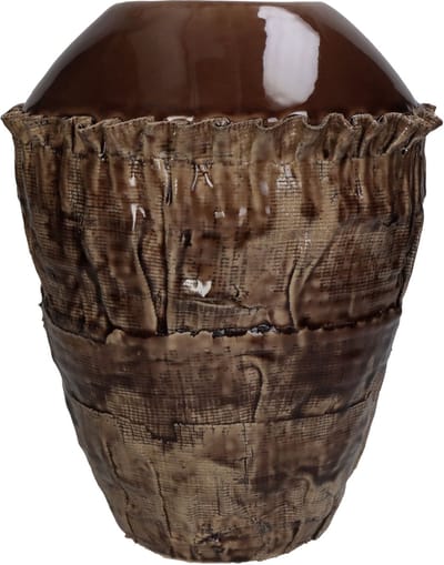 Oneiro’s Luxe Vaas Bark Fine Earthenware Brown ø 23x23x28cm – binnen – buiten – luxe – accessoires – tuin – decoratie – bloemen – voor binnen – keramiek