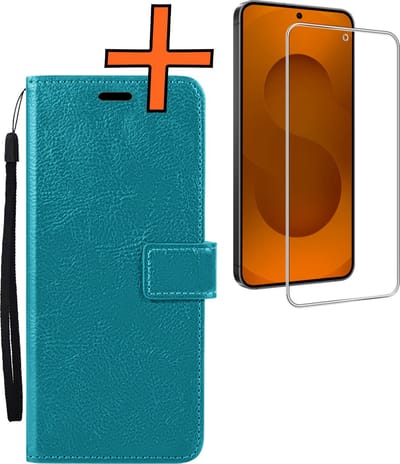 Hoes - Met Screenprotector - Geschikt voor Samsung Galaxy S25 FE - Luxe Pasjeshouder - Bookcase Portemonee - Flip Case - Kunstleer Book Case - Flipcase - Book Cover - Walletcase - PortemonneeHoes - Turquoise