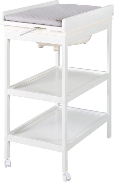 Aankleedtafel wandmontage - Wit - 99,5 x 46,5 x 78 cm - Badstation met Grijs Opvouwbaar Aankleedkussen - Voor Baby's tot 12 Maanden