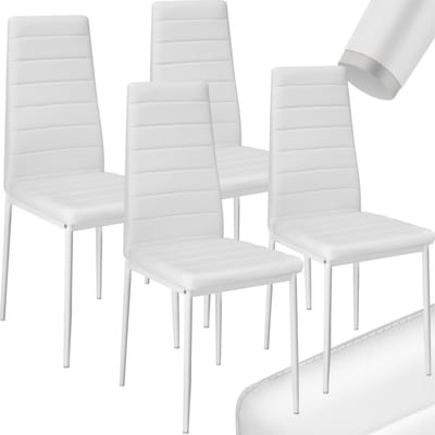 tectake® Set van eetkamerstoelen - Kunstleren stoelen met hoge rugleuning - Minimalistische, elegante stoel - Gering gewicht en eenvoudige montage - Afmetingen (LxBxH) 45 x 48 x 98,5 cm - Belastbaar tot 150 kg - Set van 4 - Wit