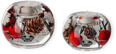 Gilde Handwerk - Dreamlight - Waxinelichthouders - Winter - set van 2 - glas - Handgemaakt -8x9 cm & 6x8 cm