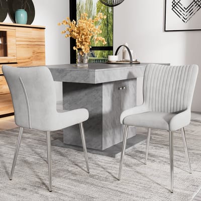 Eetkamerstoel - Set van 2 - Luxe Stoel - Beige Stoel - Woonkamer Stoel - Slaapkamer Stoel - Lounge Stoel - Eetkamerstoelen met Gouden Metalen Poten - Comfortabele Stoel met Lendensteun - Moderne Stoelen - Grijs