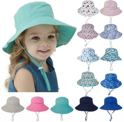 Livano Zonnehoed - Reishoed - UV Beschermende Hoed - Bucket Hat - Festival - Pet - Hoedje Voor Baby - Hoofdbescherming - Blauw Groen - 3-36 Maanden