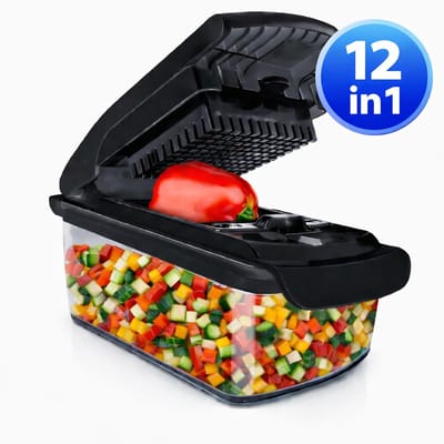 Guardyan Mandoline Groentesnijder – 12-in-1 Multifunctionele Keukensnijder – Uiensnijder, Spiraalsnijder & Rasp – Handmatig – RVS – BPA-vrij – Zwart
