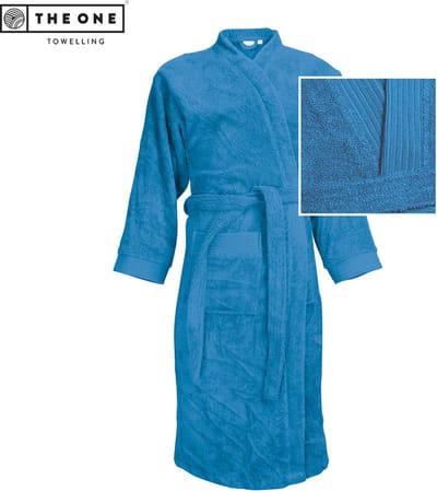 The One Towelling Badjas - L/XL - Zachte kamerjas - Vocht absorberend - 100% Gekamd badstofkatoen - Aqua Azure