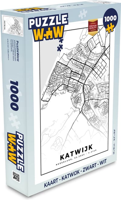 Puzzel Kaart - Katwijk - Zwart - Wit - Legpuzzel - Puzzel 1000 stukjes volwassenen