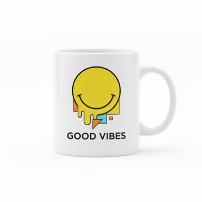 Good Vibes Smiley Mok – Positieve Tekst & Design – Keramische Koffiemok 330 ml – Trendy Cadeau voor Thuis of Kantoor