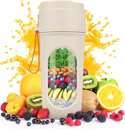 Draagbare Blender - BPA Vrij - 15 Oz voor Smoothies Shakes en Vers Sap - 12 Mesjes - Vaatwasserbestendig - Oplaadbare Sportfles - Compact en Eenvoudig Schoon te Maken - Oranje kleur