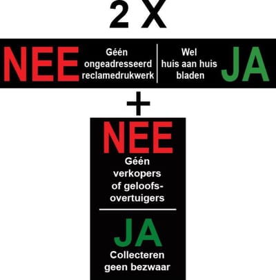 Nee Ja Sticker - Brievenbussticker Ja Nee - Reclame Nee - Huis aan Huis Ja - 2 setjes - Nee Geen Verkopers of Geloof Ja Collectes.