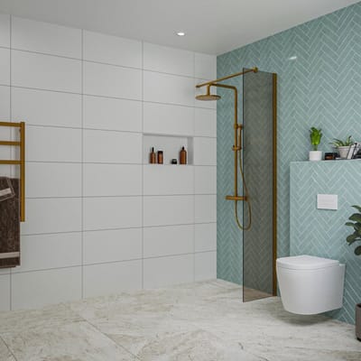 FugaFlow Eccelente Vetro inloopdouche badkamer - 40x200cm - rookglas - wandarm - geborsteld koper