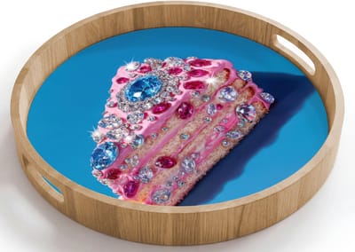 Dienblad rond 40x40 cm - Schootdienblad hout - Taart - Edelstenen - Glitters - Roze - Borrelplank rechthoek - Plateau houten dienbladen