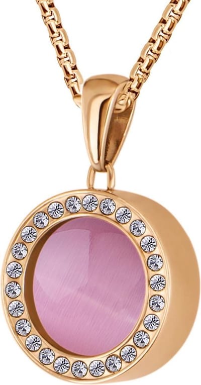Quiges 12mm Mini Munt Hanger Rosékleurig RVS Glans met Cat's Eye Roze Munt en Box Ketting Ankerketting 42-46cm