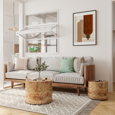 HAUSS SPOLE Salontafelset - Ronde Nesttafels Met Burl Fineer - Voor Woonkamer En Slaapkamer - Houtlook - 48x38 cm - Naturel