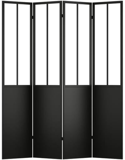 Vente-unique Kamerscherm met industriële werkplaatsstijl van metaal met 4 luiken - L160 x H178 cm - Zwart - KALEVI