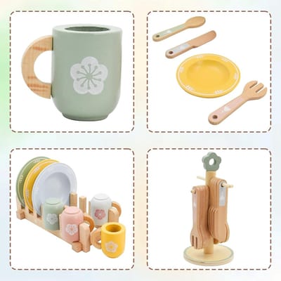 Houten keukenspeelgoed set voor kinderen, keukenaccessoires voor peuters, rolspel speelgoed voor 3 jaar en ouder, creatief spelen met keukenattributen