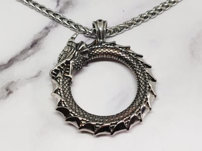 Mei's - Viking Dragon Round - ketting heren - draak - RVS zilver - 50 cm