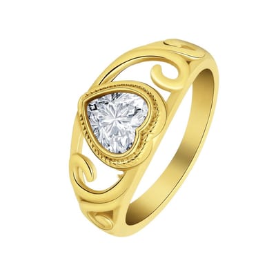 Lucardi Dames vintage ring met hart wit – Maat 69 – 22mm - Ring - Cadeau - Staal goldplated - Goudkleurig