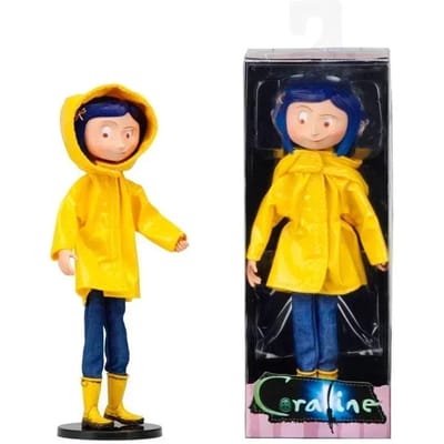 En stock NOUVEAU NECA Coraline en Chemise rayée / Imperméable jaune Figurine d'action 7  ABS/PVC Poupée Jouet rouge