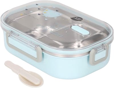 RVS Lunchbox met 2 Compartimenten - Luchtdichte Thermos Lunchdoos voor Kantoor, School en Werk, 21.5 x 15 x 6.5 cm (Lichtblauw)