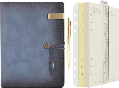 Leren dagboek, notitieboek, ringband, navulbare map, schrijfpapier, spiraal, zakelijk, notitieblokken, vintage omslag voor kantoor, plan, reizen, organizer (a-mistblauw, A5), WD1000104