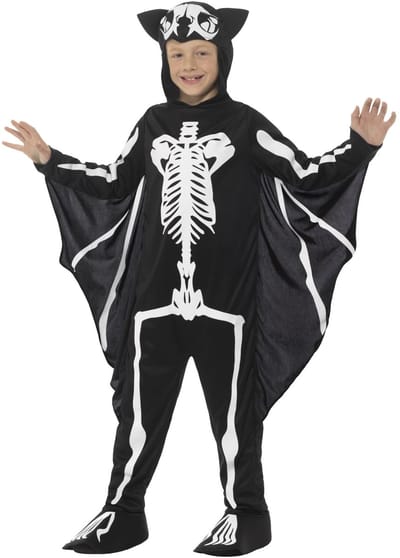Smiffys - Bat Skeleton Kinder Kostuum - Kids tm 9 jaar - Zwart/Wit