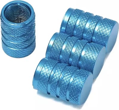 TT-products ventieldoppen 3-rings Light Blue aluminium 4 stuks lichtblauw - auto ventieldop - ventieldopjes