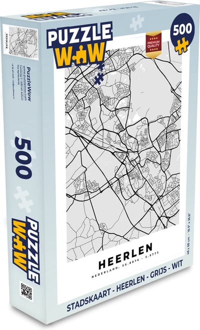 Puzzel Stadskaart - Heerlen - Grijs - Wit - Legpuzzel - Puzzel 500 stukjes - Plattegrond
